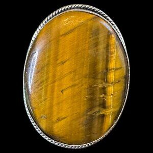 Natural Tigers Eye Oval Stone Sterling Silver Overlay Ring Size 8.5
